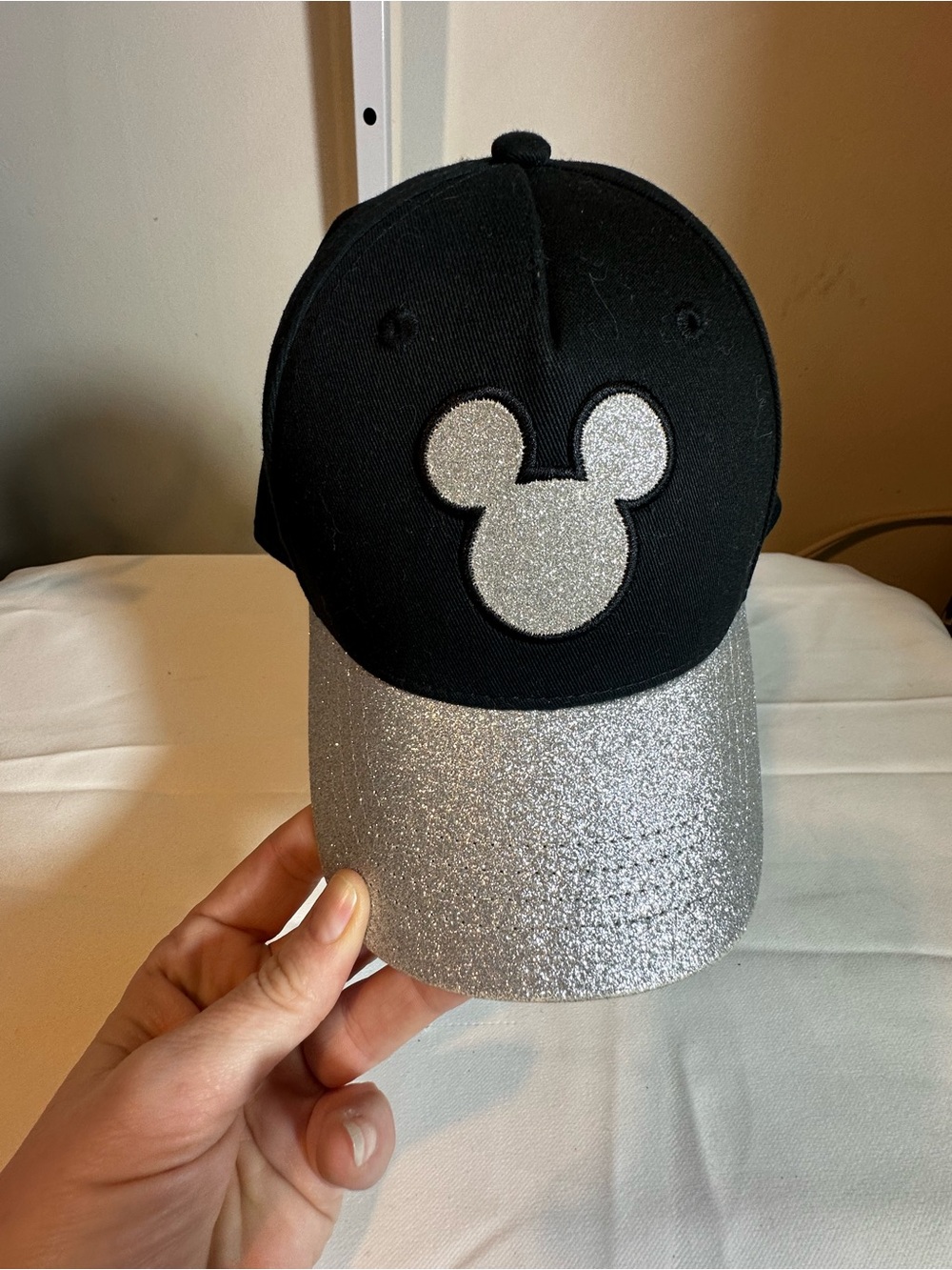 H12. Disney Black Cap with Silver Glitter Mickey Accent